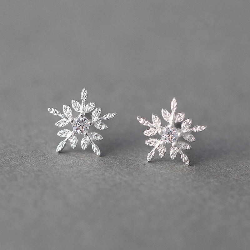 Real 100% 925 Sterling Silver snow Stud Earrings for Women Girls Fashion sterling-silver-jewelry brincos brinco