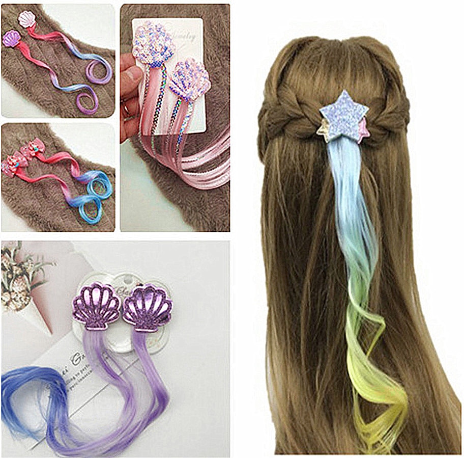 1Pair Fashion Gradient Colorful Wigs Hairpins Sweet Princess Rainbow Hair Ornament For Girl Hair Accessories Lovely Headwear