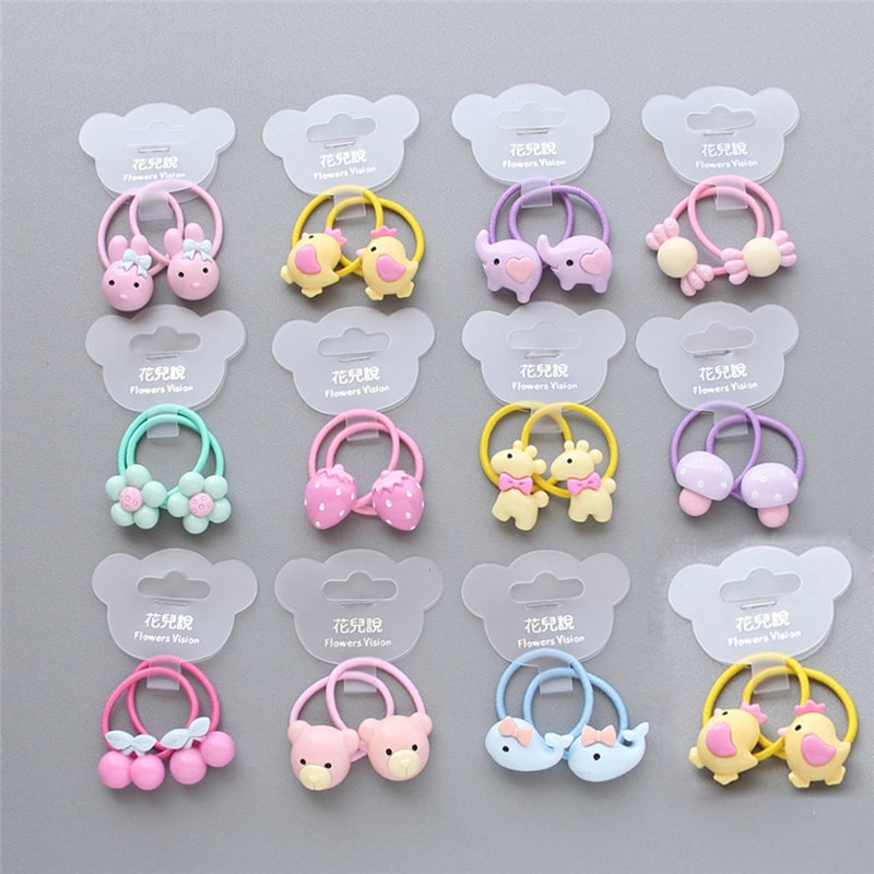 2 PcsGirls Kawaii Fruit Elastic Hair Bands Headwear Scrunchies Rubber Bands Headbands Hair Accessories New Born Baby Hair Band