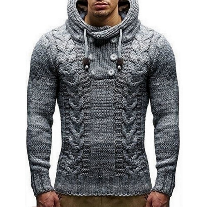 Autumn Winter Men's Hooded Sweaters Male Sweaters Cotton Jumper Man Fashion Casual Gray Wine Slim Mens Sweaters Hombre