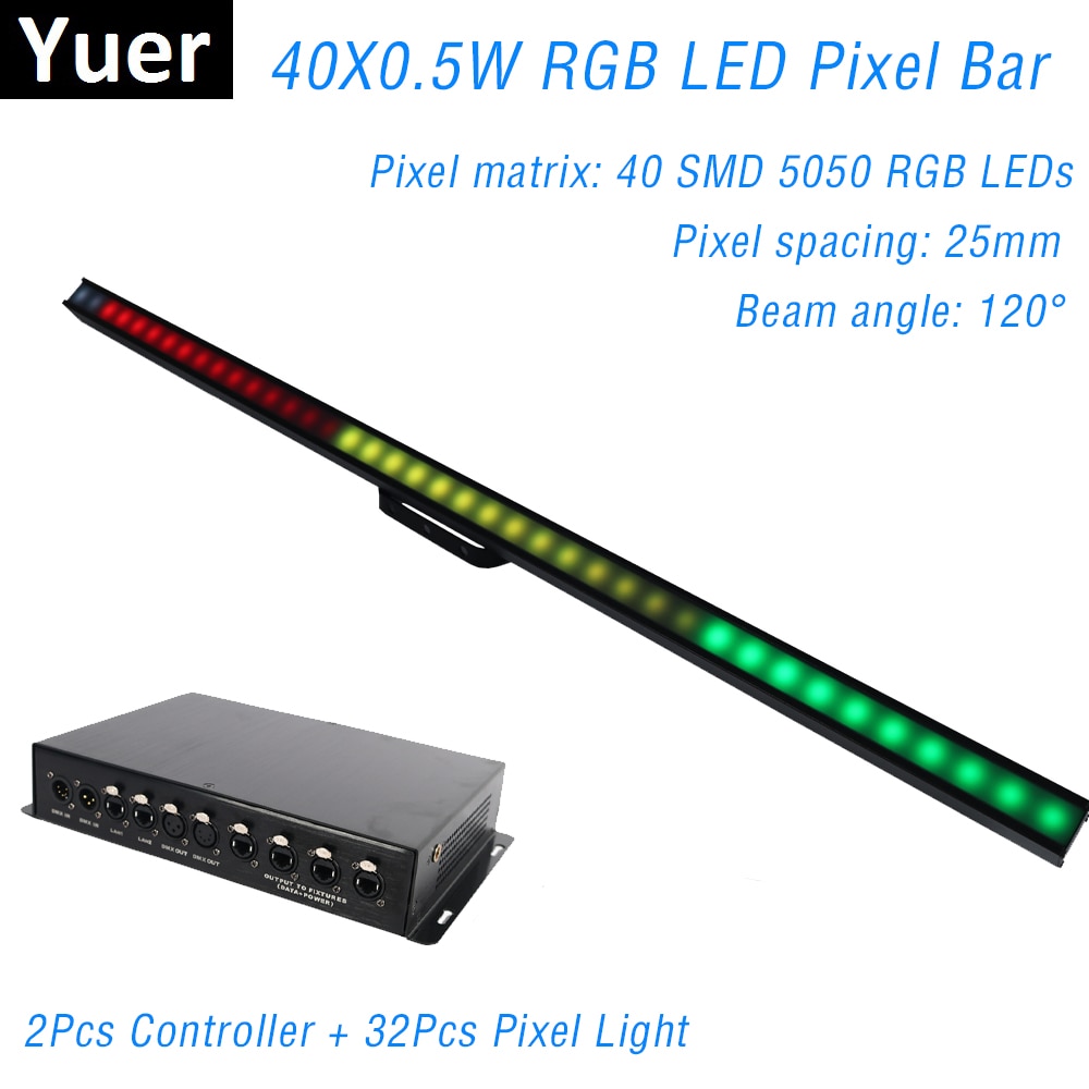 32Pcs With 2Pcs Controller 40X0.5W RGB LED Pixel tube Wall Washer DMX Bar Light Individual Control Stage Light Dj Bar Light Club