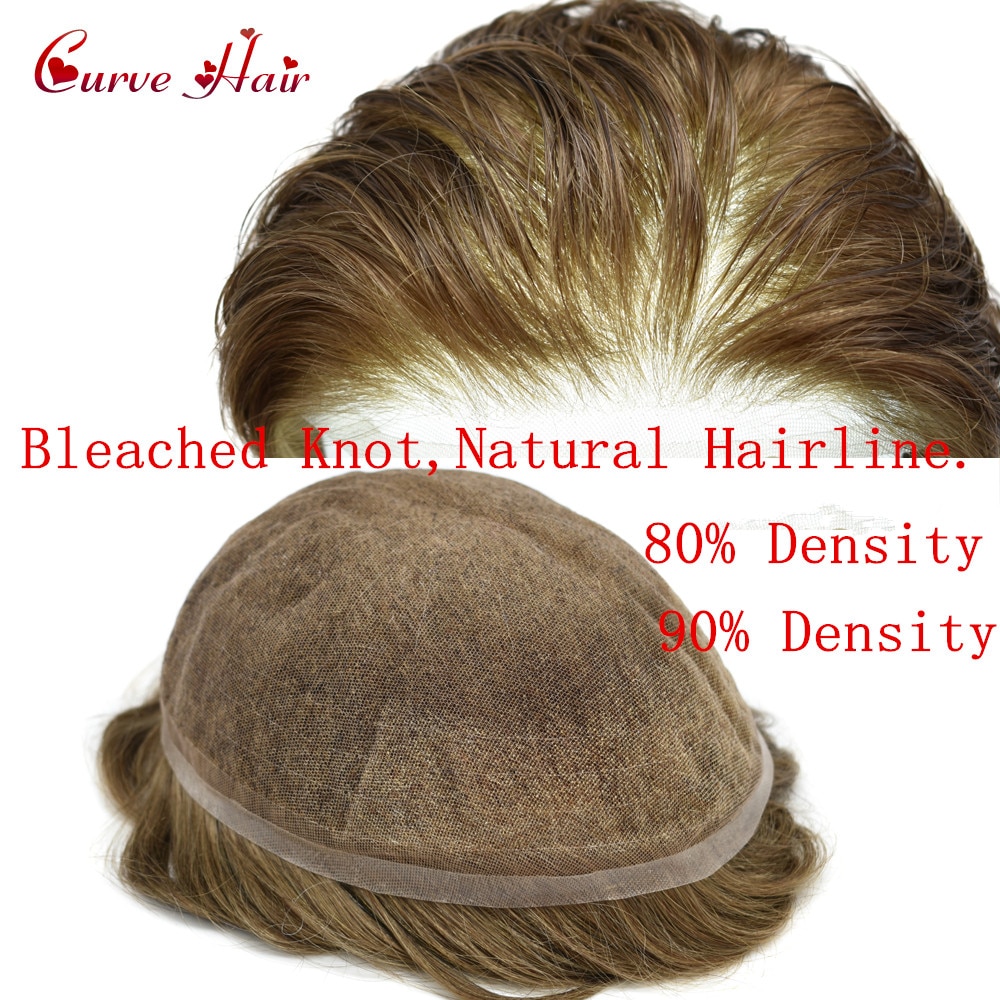 Full French Lace Human Hair Toupee For Men 80%-90% Light Density Full Lace Mens Replacement System Black Brown Blonde Grey color