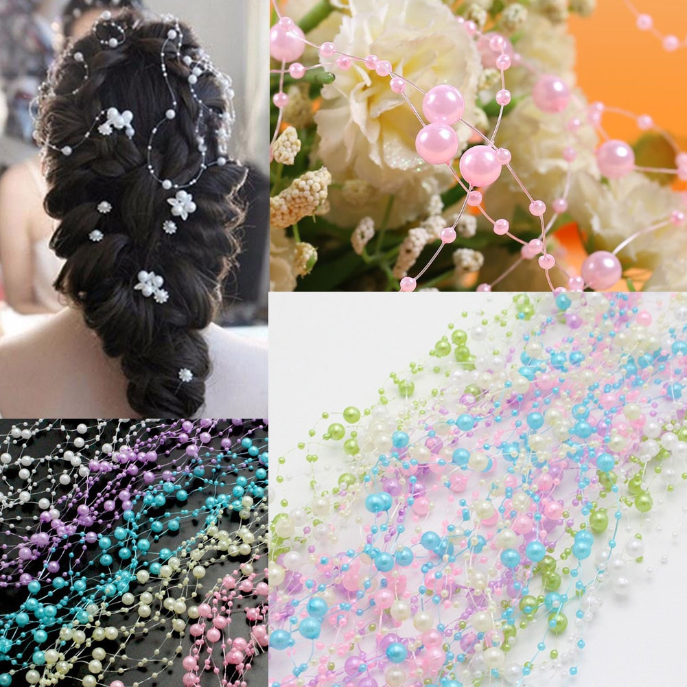 1.2m Fishing Line Artificial Pearls Beads Chain Garland Flowers Wedding Party Decoration Brides Headgear Party Bridal Bouquet