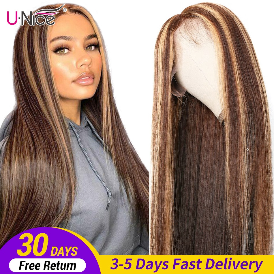 Bone Straight Hair 13x4 Highlight Lace Front Human Hair Wigs Honey Blonde Brown Brazilian Closure Wig Unice Hair Wigs For Women