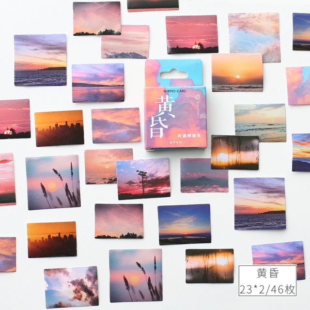 Dusk landscape Paper Small Diary Mini Kawaii box Stickers set Scrapbooking Cute Flakes Journal Stationery