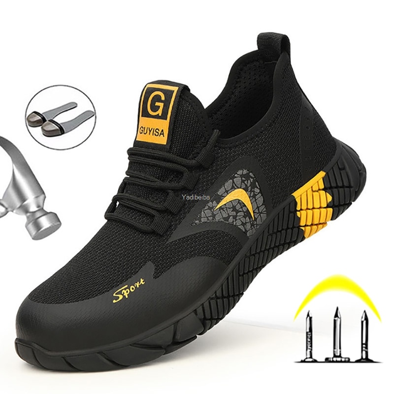 Breathable Men's Safety Shoes Boots With Steel Toe Cap Casual Men's Boots Work Indestructible Shoes Puncture-Proof Work Sneakers