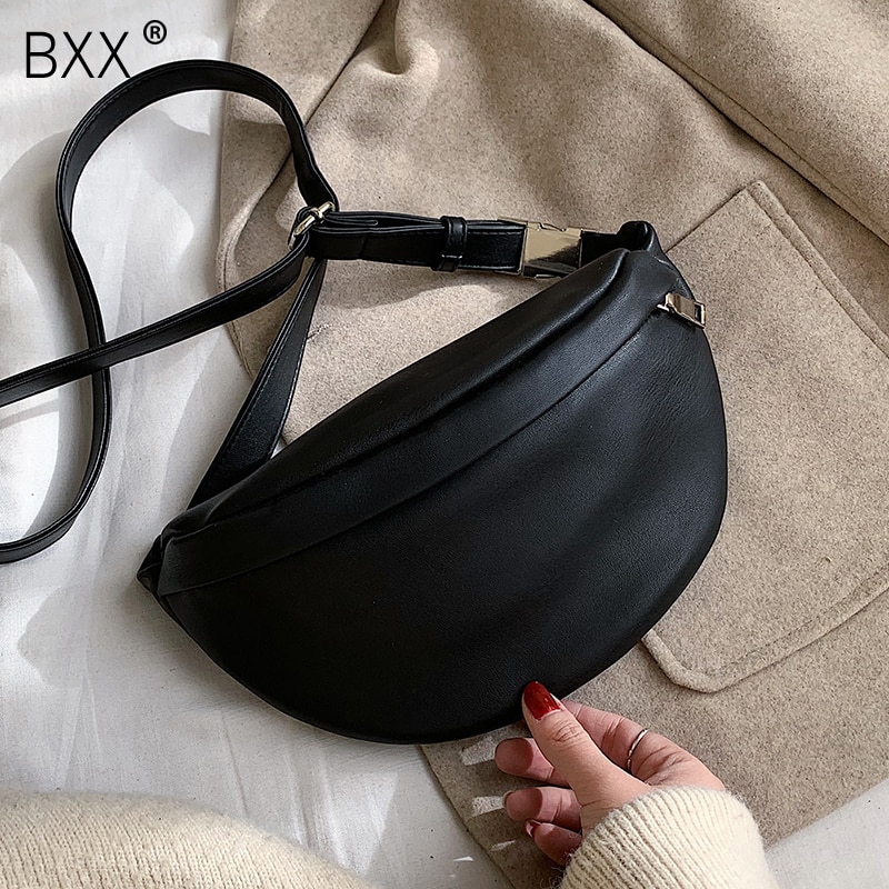 [BXX] Leather Solid Color chest waist Crossbody Bags For Women 2021 Simple Fashion Shoulder Messenger Bag Female Handbags HK383