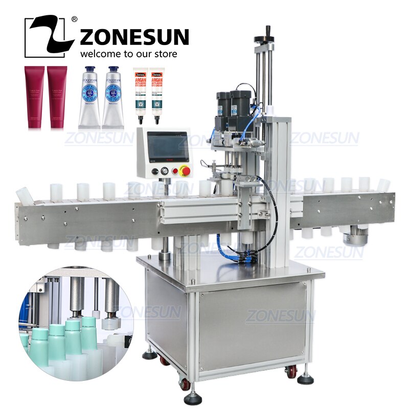 ZONESUN Pneumatic Automatic Electric Screw Bottle Plastic Glass Water Juice Small Washing Dropper Spout Pouch Capping Machine