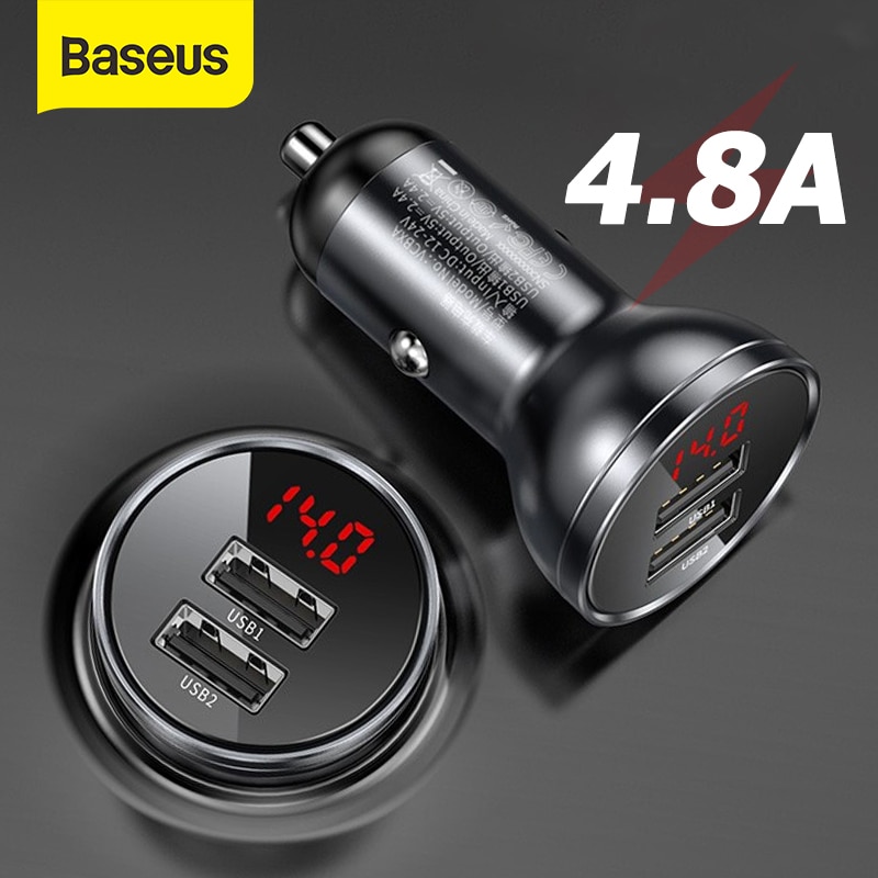Baseus Alloy Dual Cigarette Lighter USB Car Charger 4.8A 24W Fast Charge For Xiaomi Samsung Phone Car Charger