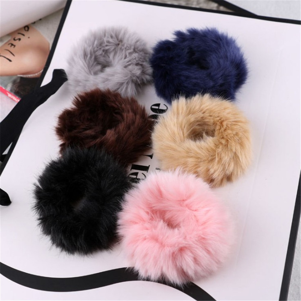 Hot Sale Fluffy Faux Furs Pink Hair Bands Fuzzy Noble 2019 New Chic Scrunchie Elastic Hair Ring Rope Accessories Hair Ties New