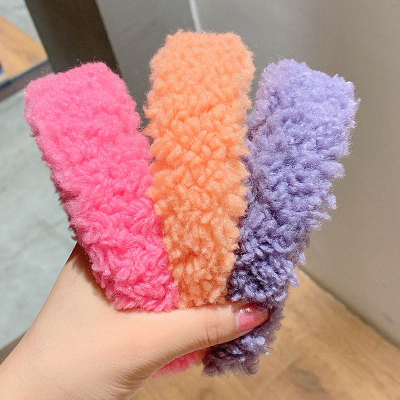 Candy Color Faux Fur Thick Headband Hair Bands for Women 2020 Winter Warm Cashmere Hairband Solid Color Wide Hair Hoop Ornament