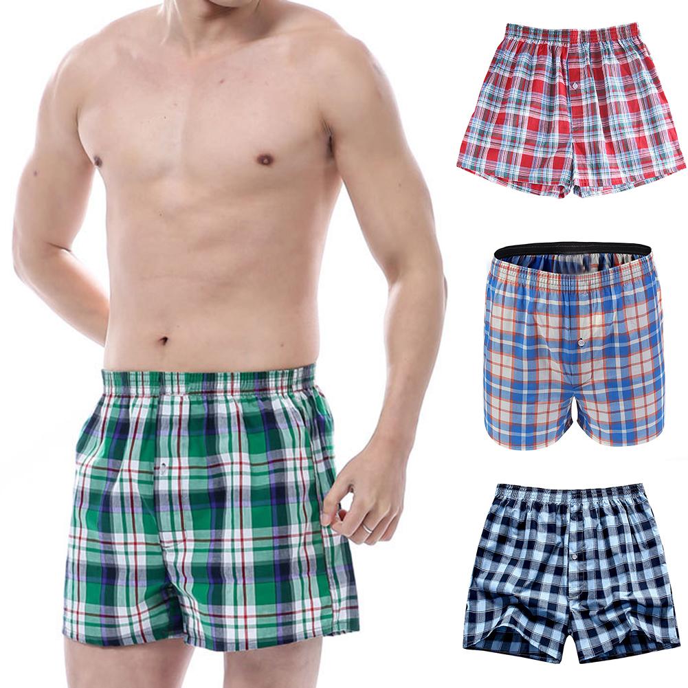 Summer Men Plaid Print Elastic Waistband Loose Boxers Beach Home Short Pants