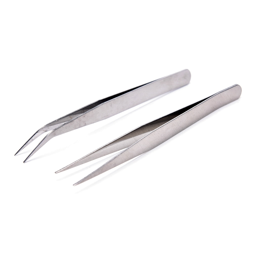 2Pcs/set Straight Curved Tweezer Stainless Steel Industrial Anti-Static Tweezers Tools For Repair Dental Tools