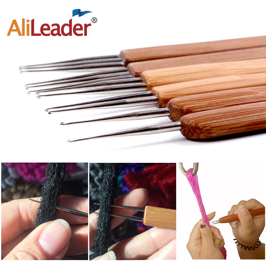 AliLeader Crochet Needle Hooks For Dreadlock Braiding Hair Making Bamboo Handle With Stainless Steel One Double Triple Head 1pcs