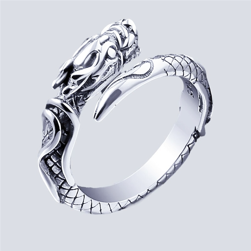 Sole Memory Retro Domineering Dragon Thai Silver Male 925 Sterling Silver Female Resizable Opening Rings SRI513