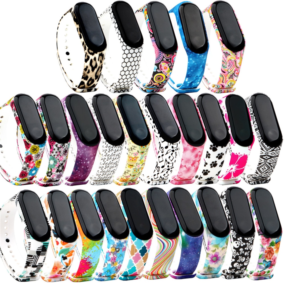 40 Colorful Soft Silicone Strap Watchband for Xiaomi Mi band 4 band 3 Smart Watch Flower Printed Wrist Band Bracelet Accessories