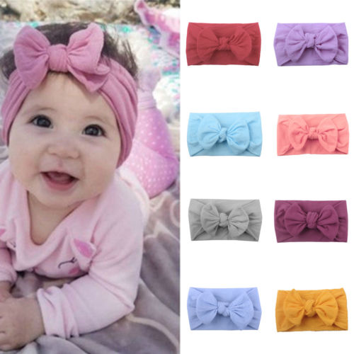 Pudcoco US Stock Cute Kid Girl Toddler Baby Solid Baby Girl Headbands Elastic Wrap 12 Colors Available Baby Bowknot