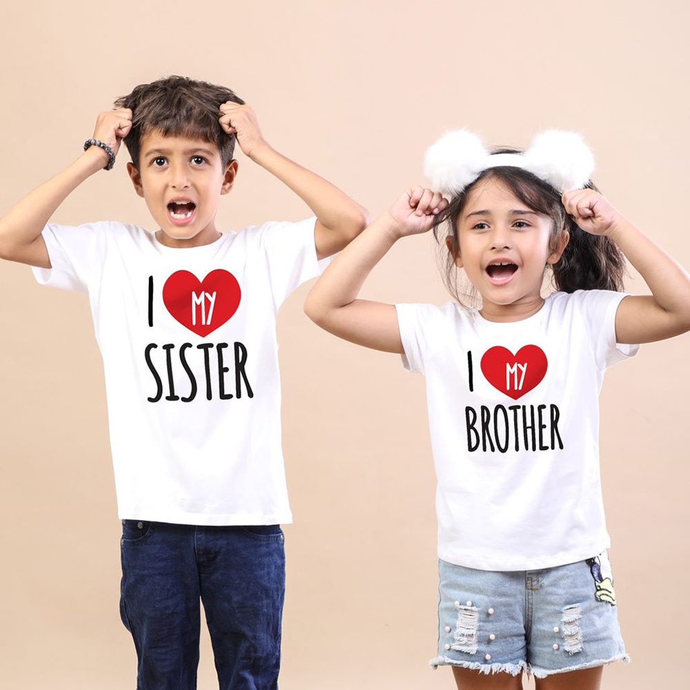 I Love My Sister/ Brother Kids Matching Tshirt Boys Girls Tops Summer Short Sleeve Toddler Shirt Casual Children Family Look Tee