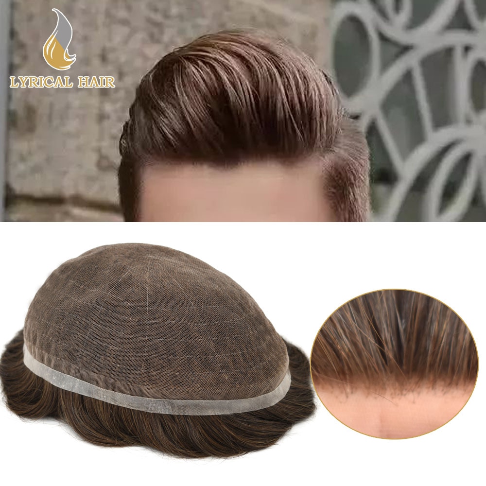 Transparent Full French Lace Hair System Bleached Knot Mens Toupee Natural Hairline Hairpiece Light Density Wig Replacement US