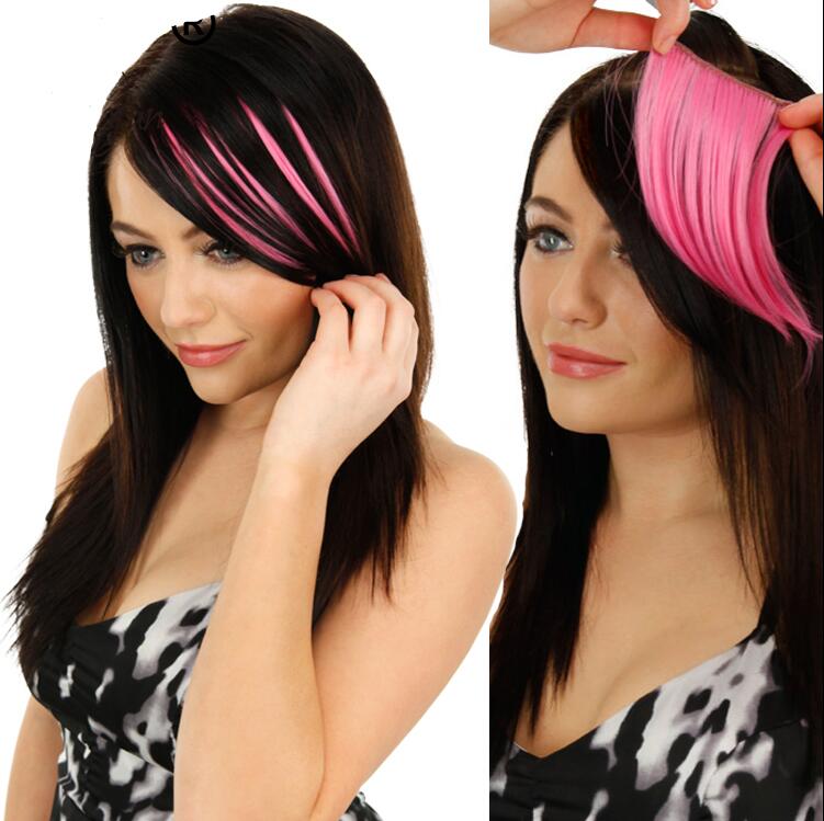 ZM Colored Pink Blonde Straight Synthetic Hair Bangs Extensions Clip in Bangs High Temperature Fiber Realistic Looking Fringe