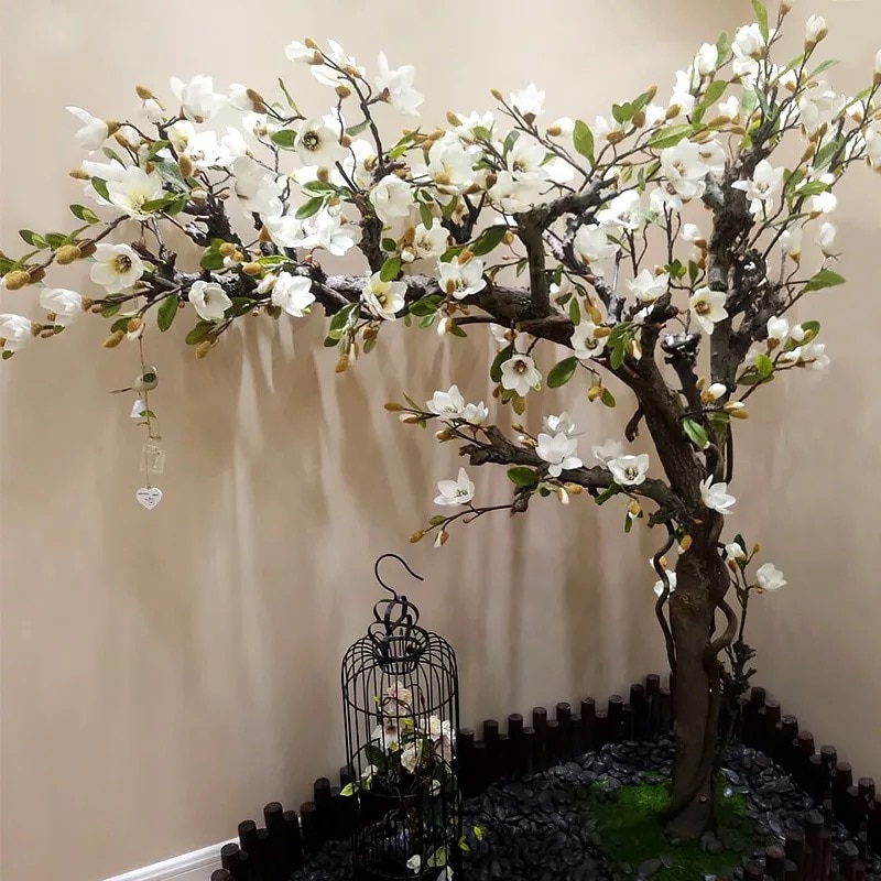 Artificial magnolia tree Screen window interior decoration wishing tree white colour Manual space arrangement