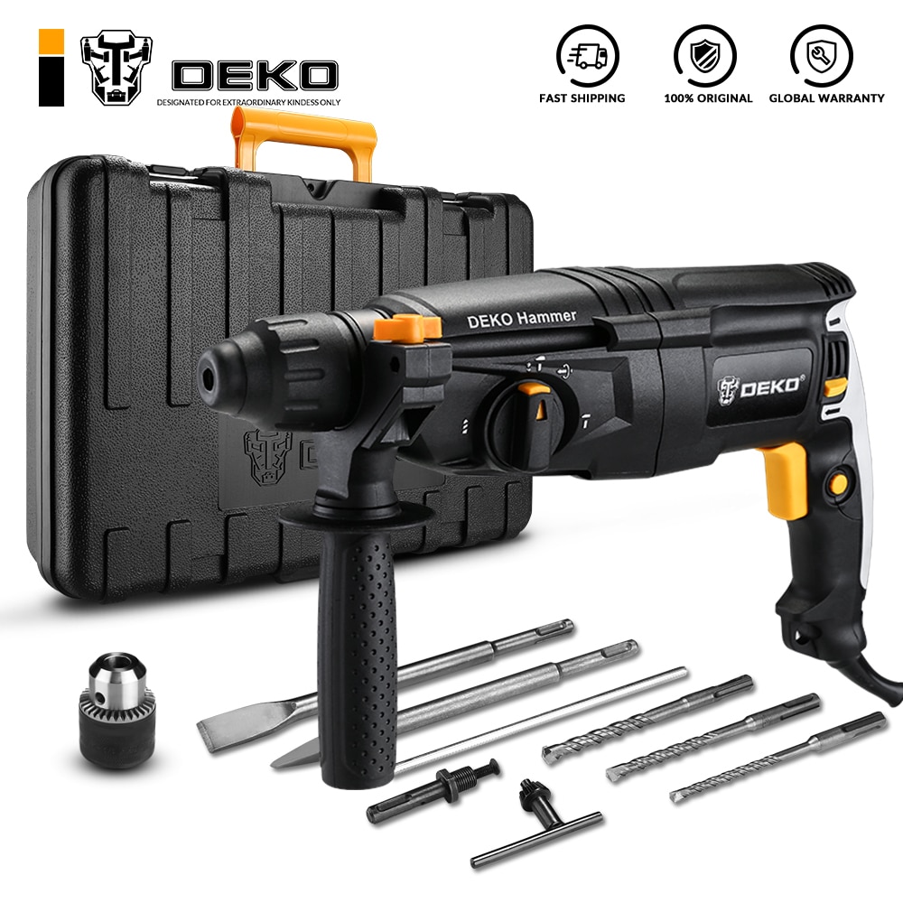 DEKO GJ180/GJ181 220V 26mm 4300/min Impact Rate 4 Functions AC Electric Rotary Hammer Drill with Accessories and BMC Box