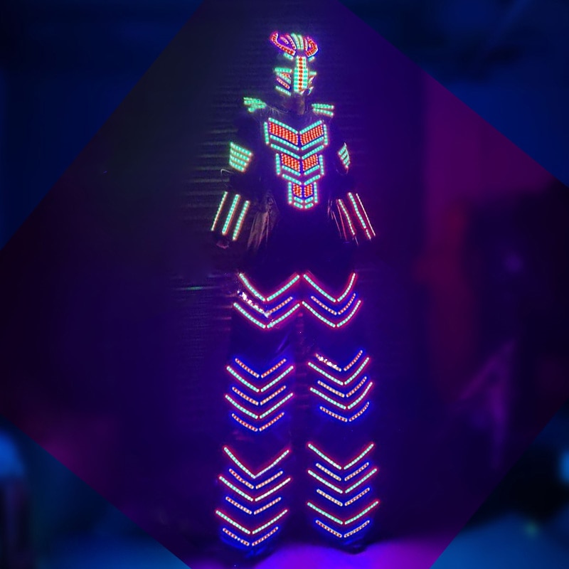 stage stilts clothing RGB 7 colour change led robot costume bart event evening party nightclub stage show DJ luminous armor