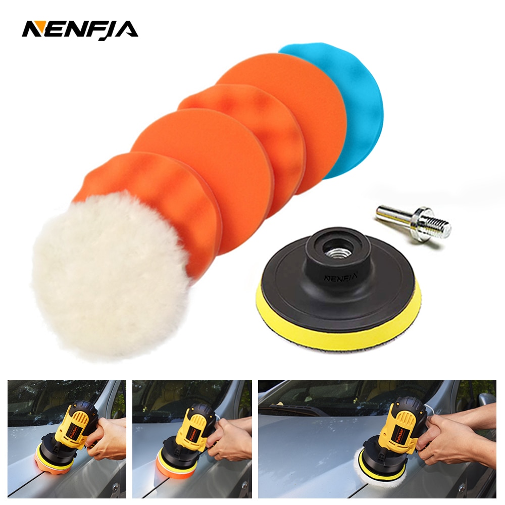 8Pcs Buffing Pad Set Thread 3 inch Auto Car Polishing pad Kit for Car Polisher + Drill Adaptor M10 Power Tools accessories