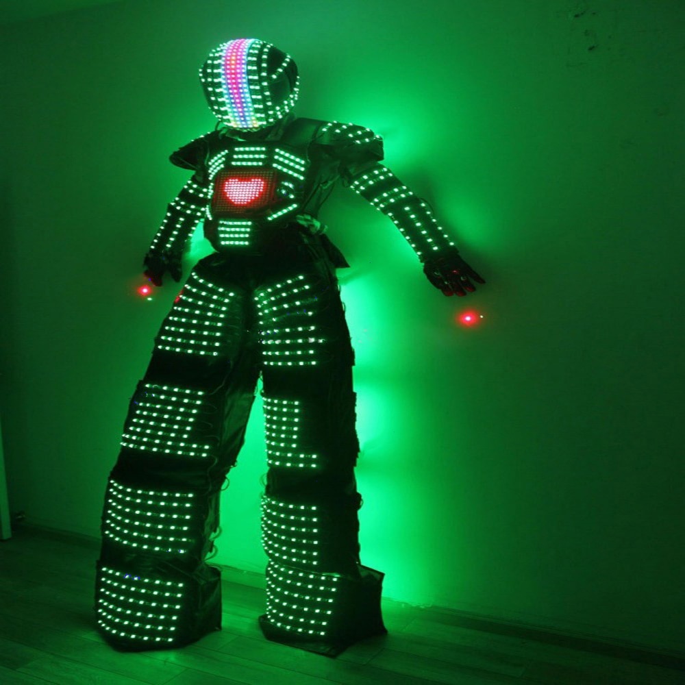 LED Robot suit LED David Guetta Kryoman LED Robot suit with LED screen in Chest and Digital LED helmet nightclub costume