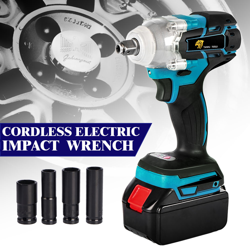 18V Cordless Electric Wrench 520Nm Rechargeable Brushless Impact Wrench For Makita Battery+Wrench Socket Set+ 4000mAh Battery