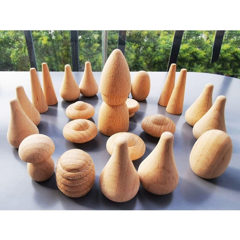 6pcs Handmade Painting Beech Wooden Dolls Loose Parts /DIY Painting Wood Honeycomb Mushrooms Cones Droplets Acorns Creative Toy