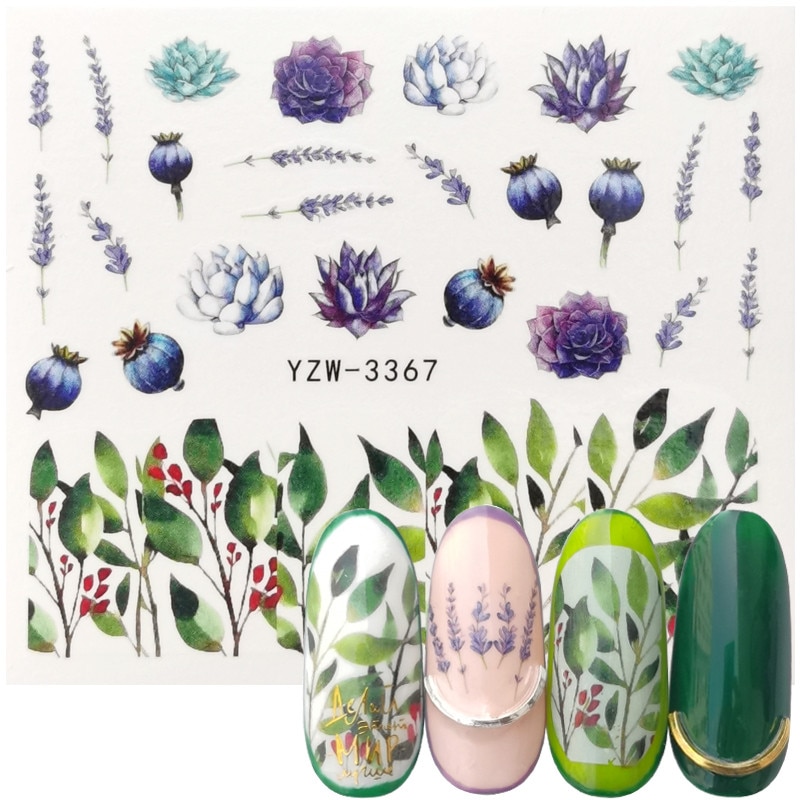 2020 Spring New Arrival Lavender Succulents Nail Art Water Transfer Sticker Decoration Slider Decal Manicure Tool