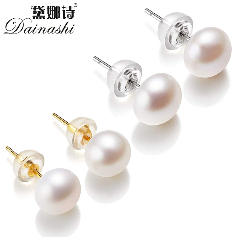 Clearance!! AAAA High Luster White 6-11mm 100% Cultured Freshwater Pearl Stud Earrings for Women,Sterling Silver Women Earrings