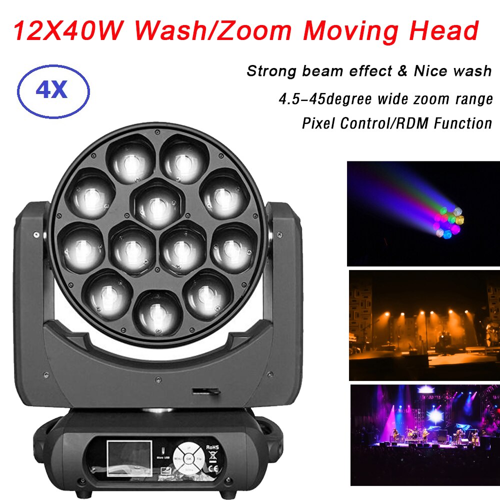 Lyre 12X40W RGBW 4IN1 LED Moving Head Light Zoom Wash Moving Head Party Club DMX DJ Stage Disco Light Stage Light Par Party KTV