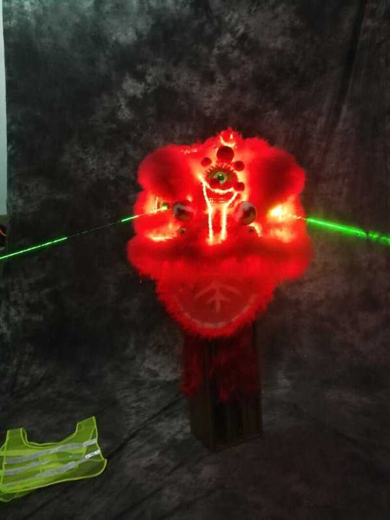 chinese folk cosplay prop LED Light up lumious red lion dance head wihte laser light on eyes stage show dragon head