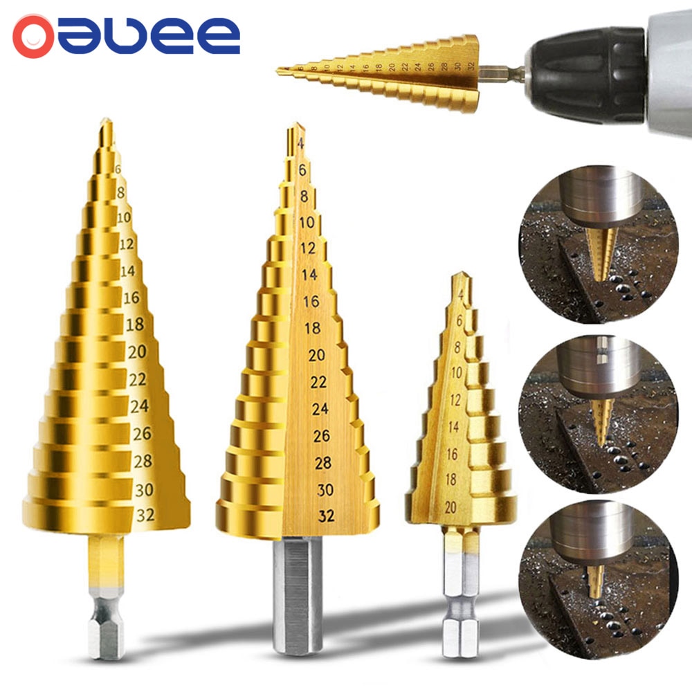 Drill Bit HSS Titanium Coated Step Drill Wood Set Power Tools for Metal High Speed Steel Hole Cutter Step Cone Center Drills
