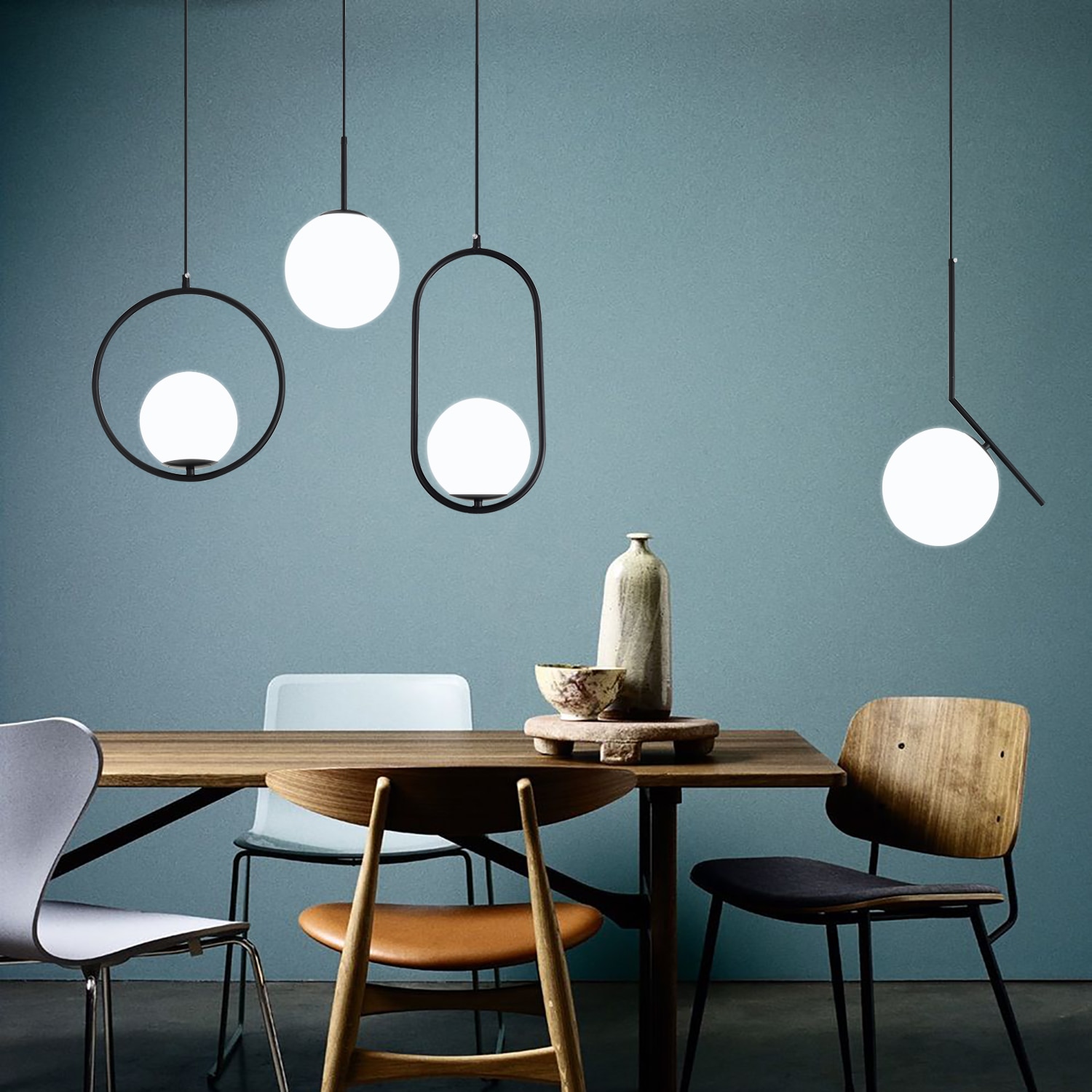 Nordic Glass Ball Pendant Lights Modern LED Hanging Lamp for Living Room Brass/Black/Chrome Pendant Lamp