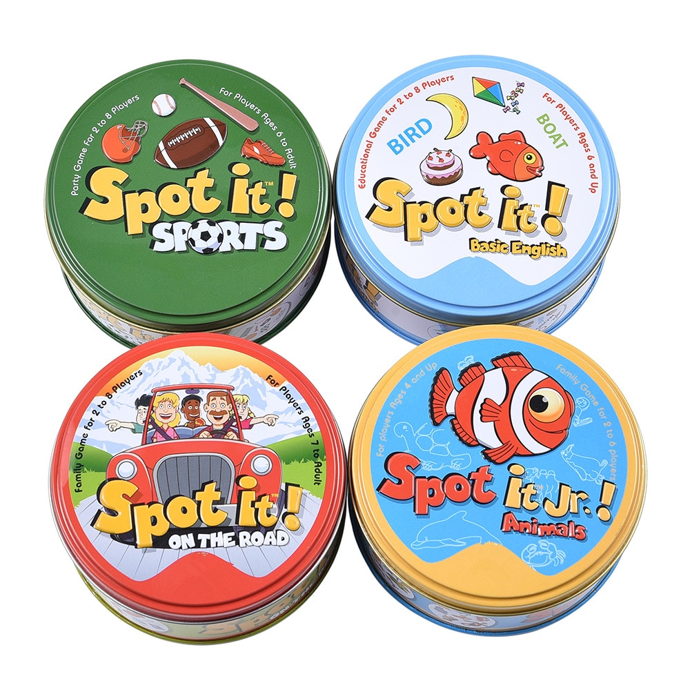 spot it and dobble card game table For Dobbles Kids Spot Cards It Go Camping Metal Tin Box Basic English toys