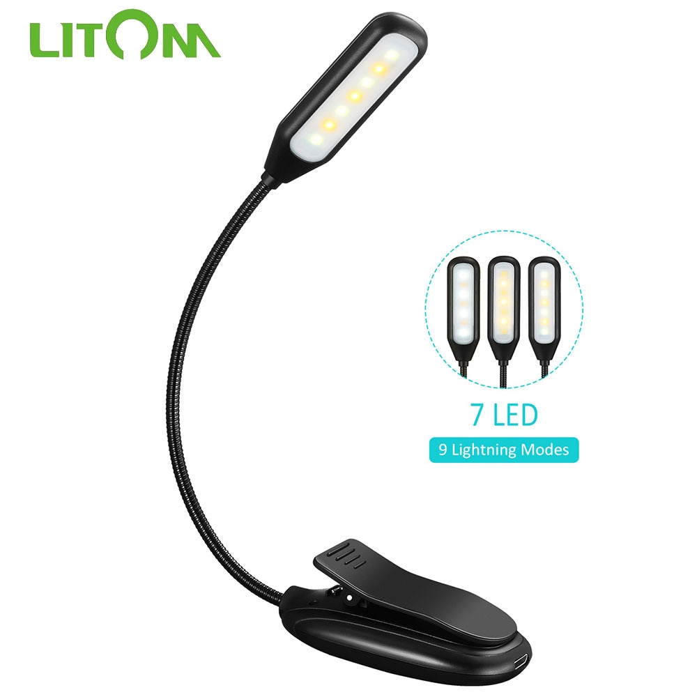 LITOM Portable Desk Reading Light Clip Light 9 Lighting Modes with Memory Function 60 Hrs Lamp for for Night Reading Travelling