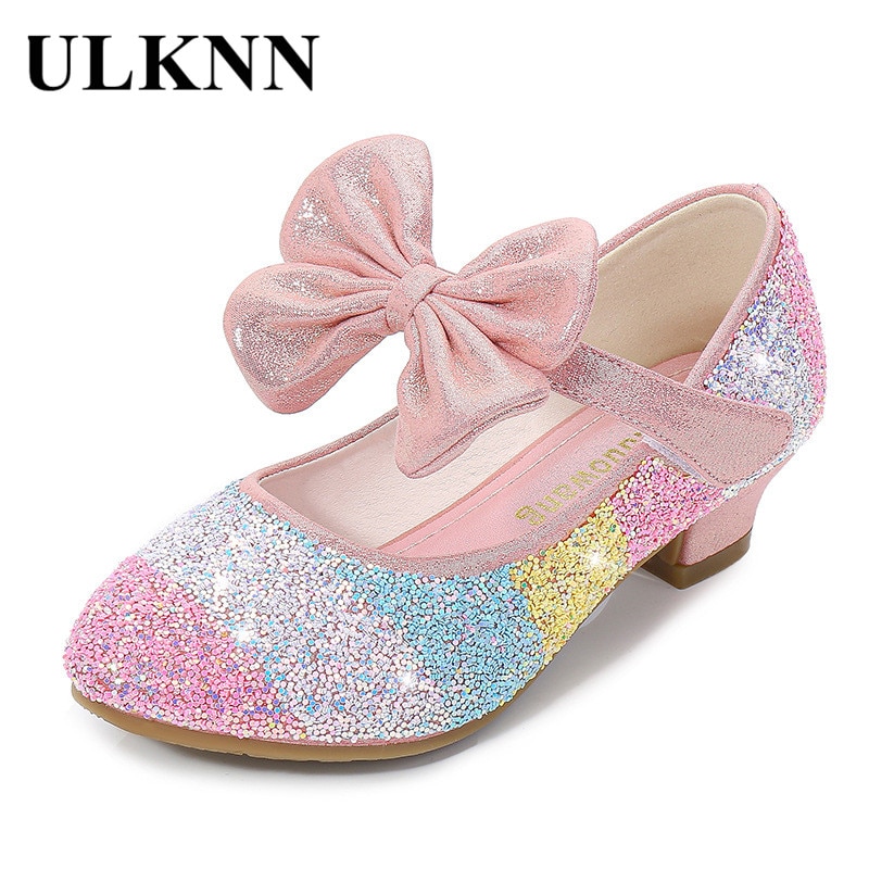 Girls' Leather Shoes Princess 2021 CHILDREN'S Shoes round-Toe Soft-Sole Big girls High Heel Princess Crystal Shoes