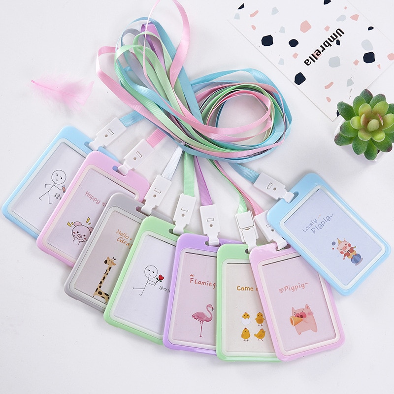 Portable Employee Plastic ID Card Holder Name Tag Neck Strap Identity Badge with Lanyard staff work card Office&Stationery Tool