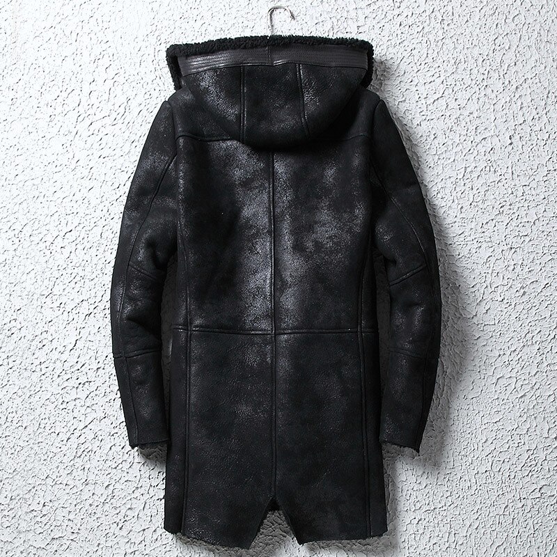 Genuine Leather Jacket Men Winter Real Fur Coat Men Hooded Shearling Jacket Sheepskin Leather Coats Long WpJM1005 KJ3805