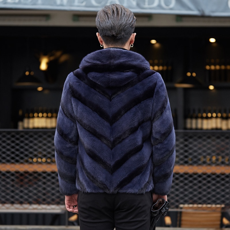 Mens Coat Hooded Real Men Winter Jacket 100% Natural Mink Fur Coats Luxury Jackets Male AW1125-1 KJ1403