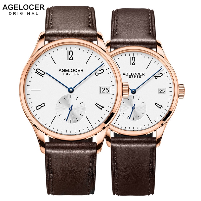 AGELOCER Brand Switzerland Watch lovers Watches Luxury Women Men Dress Watches Leather Wristwatches Fashion Casual Watches Gold