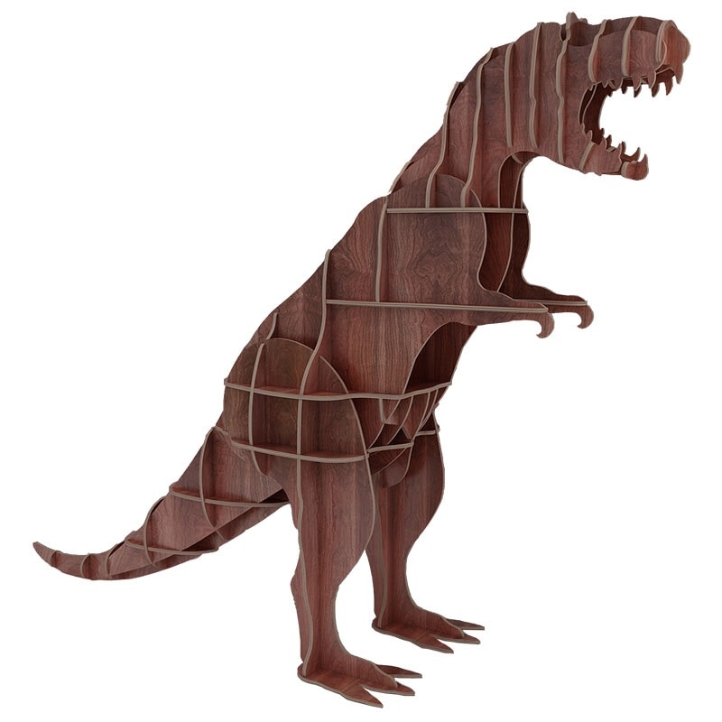 100xPack, Ready-to-Assembly Life Size Dinosaur Book Shelf in Wood Grain Veneer / Jurassic Tyrannosaurus Rex / 12 Colors Choices