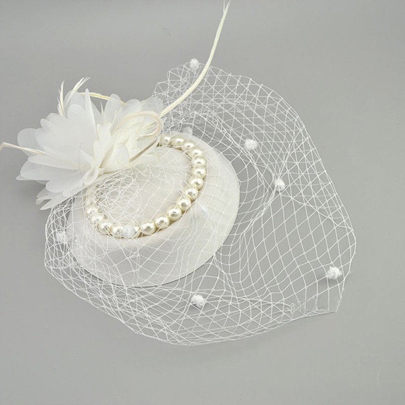 E JUE SHUNG Vintage Birdcage Net Bridal Hats With Feather Pearl Women Fascinator Face Veils Wedding Hats Wedding Accessories