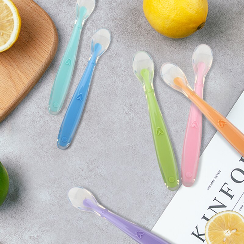 Baby Feeding Spoon Soft Silicone Temperature Sensing Spoon For Children Food Dishes Feeder Appliance Candy Color