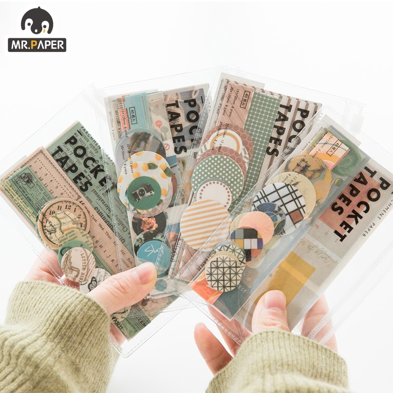 Mr.paper 4 Designs 40Pcs/lot Vintage Sights Simple Stripe Pocket Tape Deco Stickers Scrapbooking Bullet Journal Deco Stickers