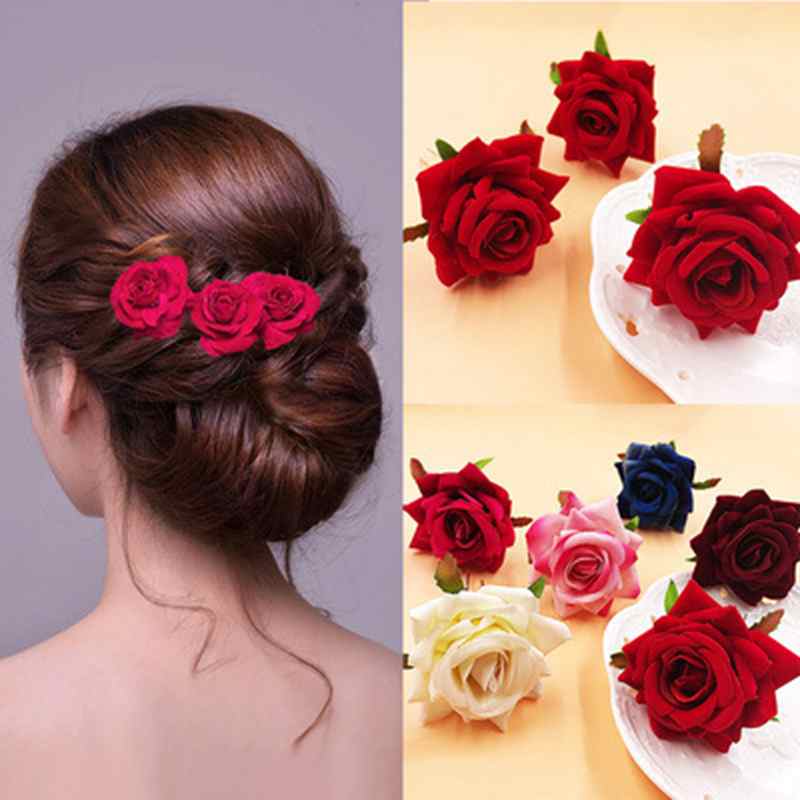 Hot Products 1pcs Fashion Multicolor Rose Flower Bride Hair Clip Hair Clip Hair Clip Elegant Hair Clip Wedding Party Accessories