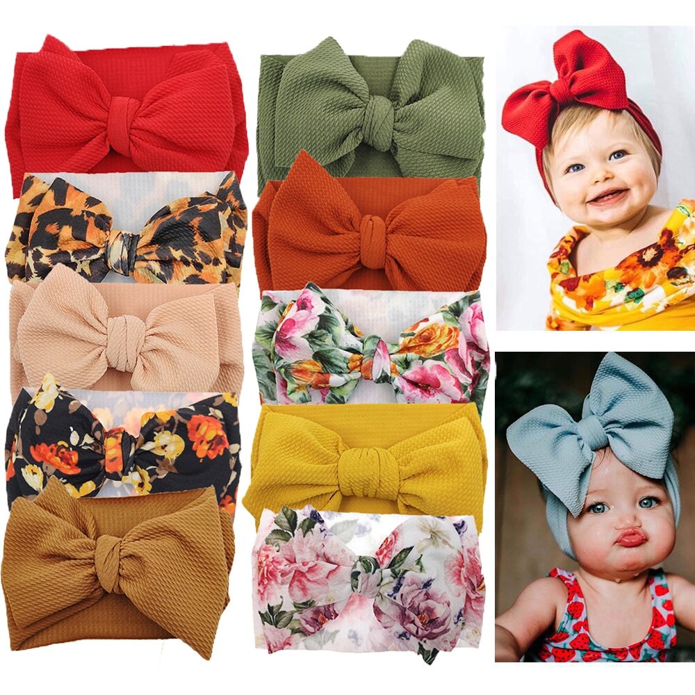 10Pcs/lot Big Bow Baby Headband For Girl Wide Ribbed Nylon Headband,Newborn Headwrap Toddler Headband,Kids Baby Hair Accessories